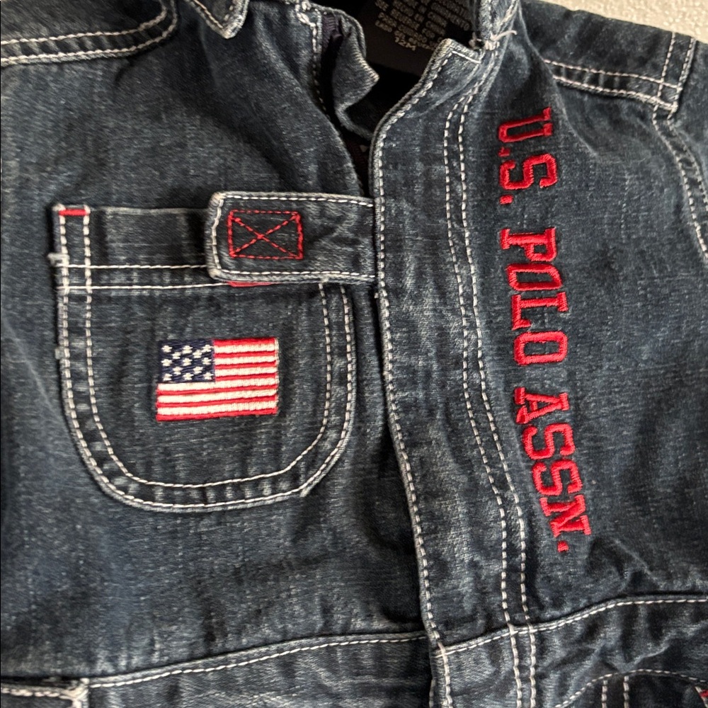 Vintage polo ralph lauren blue denim jean jumpsuit size 12 M boys dungarees - Picture 2 of 3